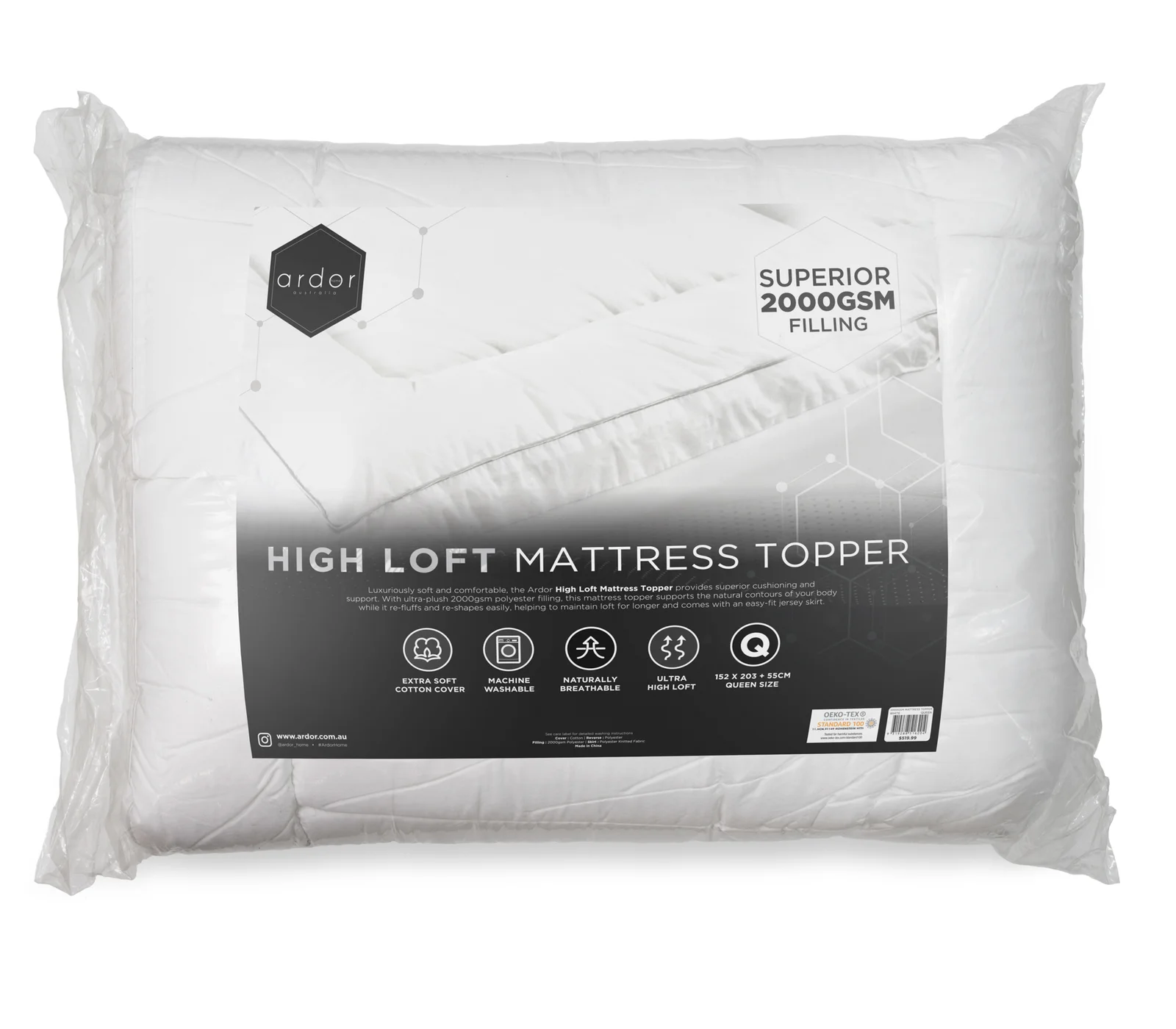 2000GSM STANDARD MICROFIBRE MATTRESS TOPPER - KING