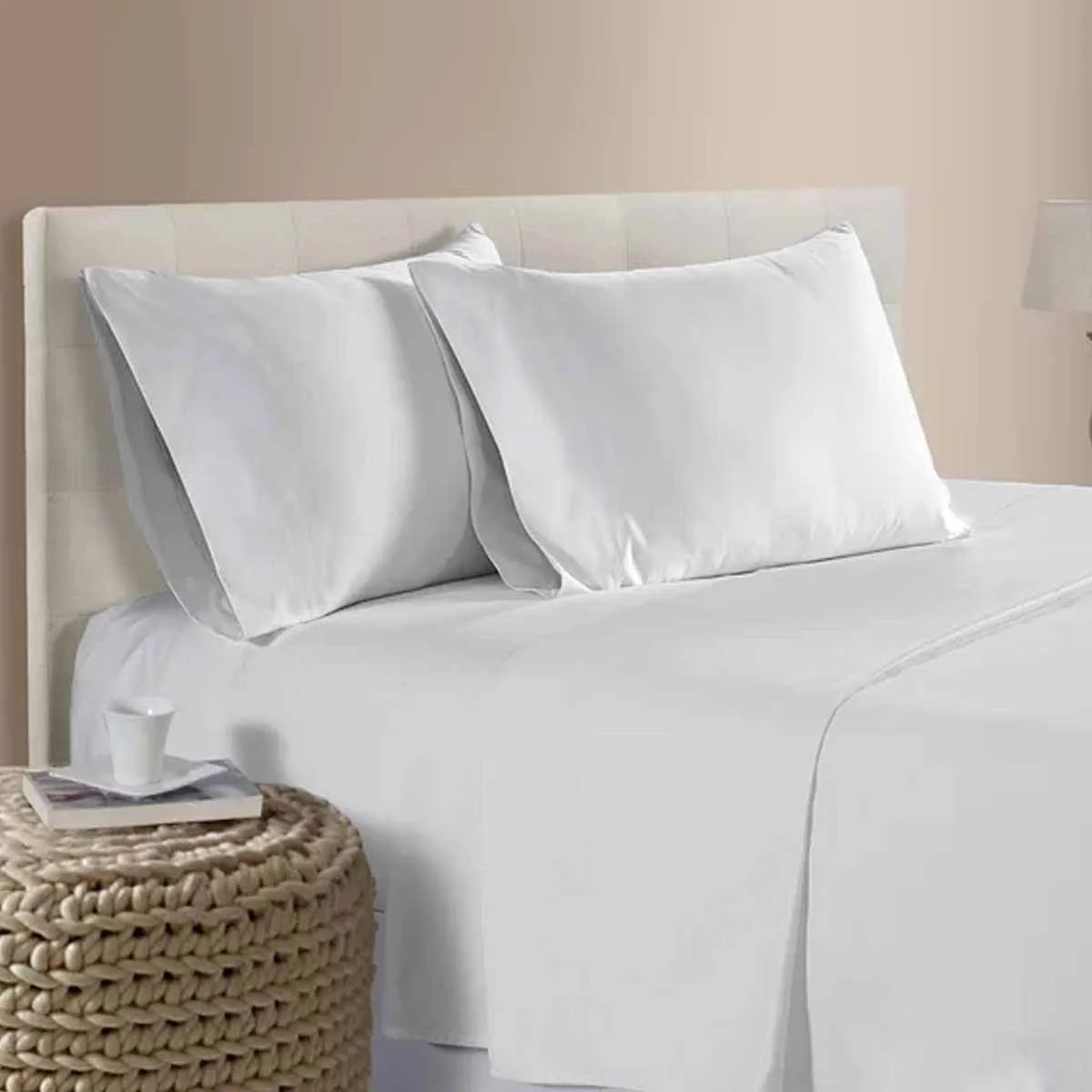 400TC 100% Cotton Sateen Premium Sheet Set 40cm Wall White Queen