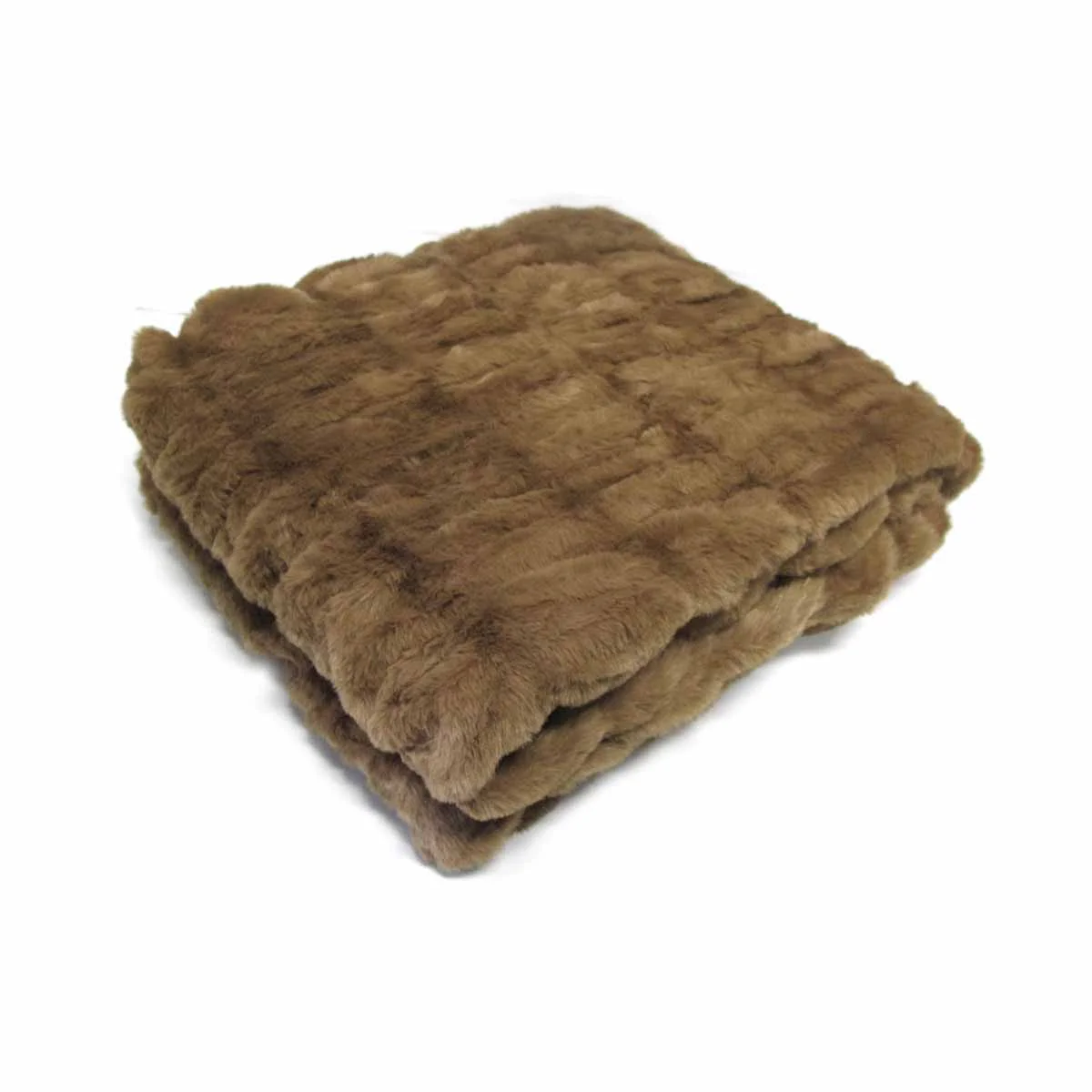 Harper Soft Ruched Pattern Faux Fur Throw Rug 127 x 152 cm Brown