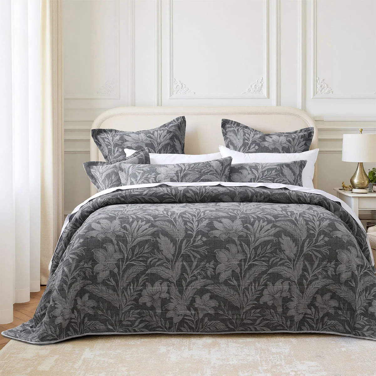 Bianca Maidstone Grey Floral Jacquard Bedspread Set Queen