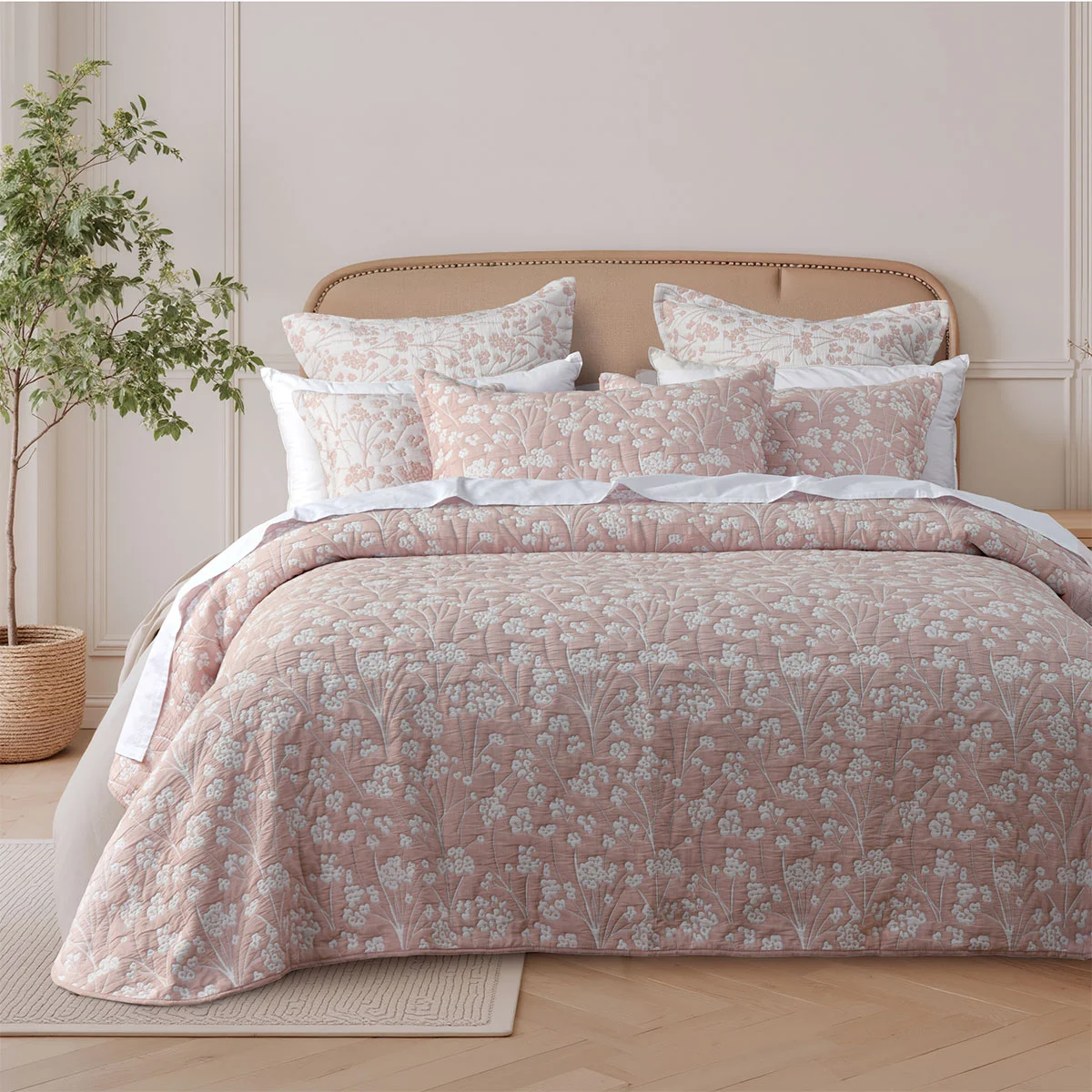 Bianca Myra Blush Floral Jacquard Bedspread Set King Single