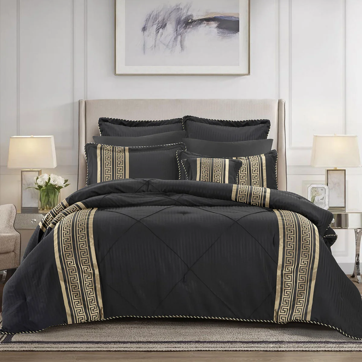 Bianca Raffaello Black 6 Pcs Jacquard Comforter Set Queen/King