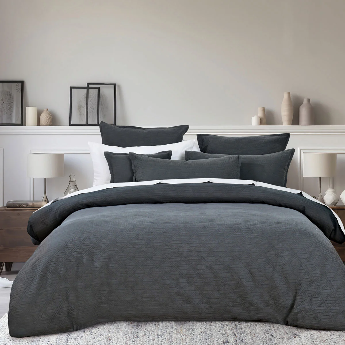 Bianca Hallston Charcoal Pre-Washed Cotton Quilt Cover Set Super King
