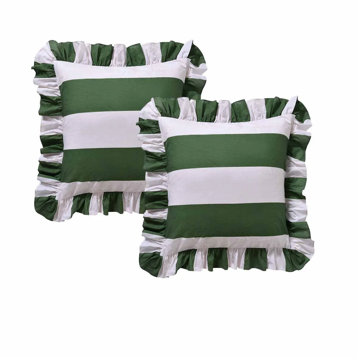 Vintage Design Homewares Pair of Candy Ruffle Green European Pillowcases 65 x 65cm