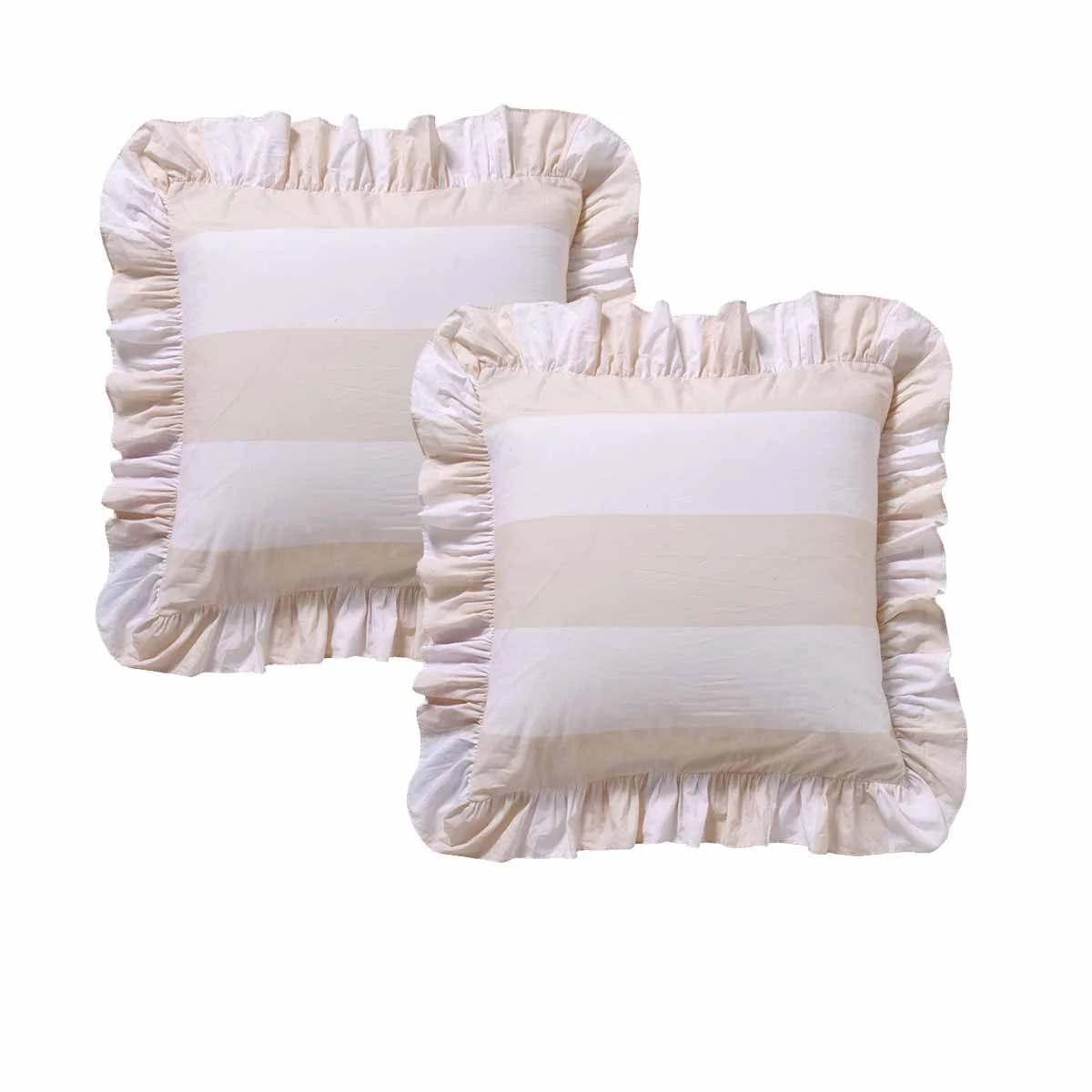 Vintage Design Homewares Pair of Candy Ruffle Natural European Pillowcases 65 x 65cm