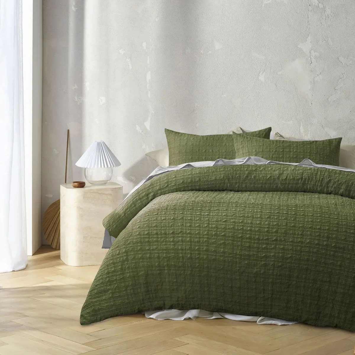 Accessorize Augusta Olive Crinkled Look Quilt Cover Set Single