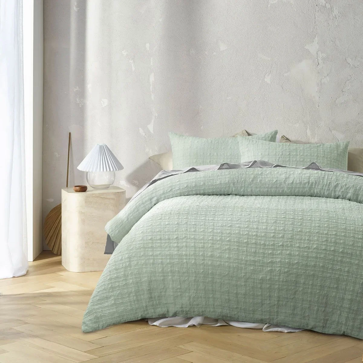 Accessorize Augusta Sage Crinkled Look Quilt Cover Set Queen