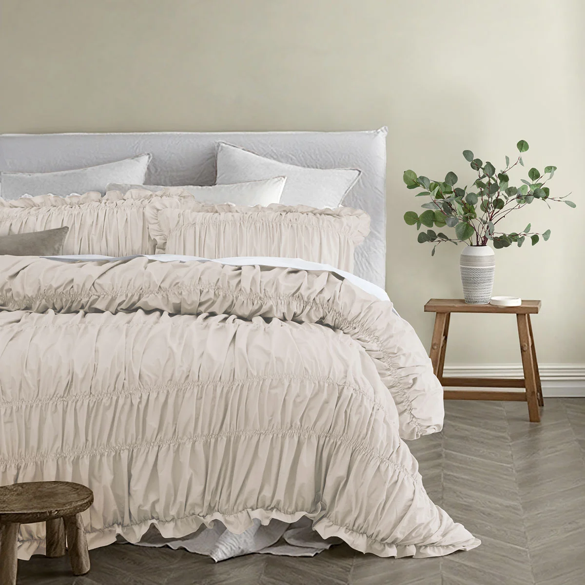 Vintage Design Homewares Haven Natural Washed Cotton Ruched Quilt Cover Set Double