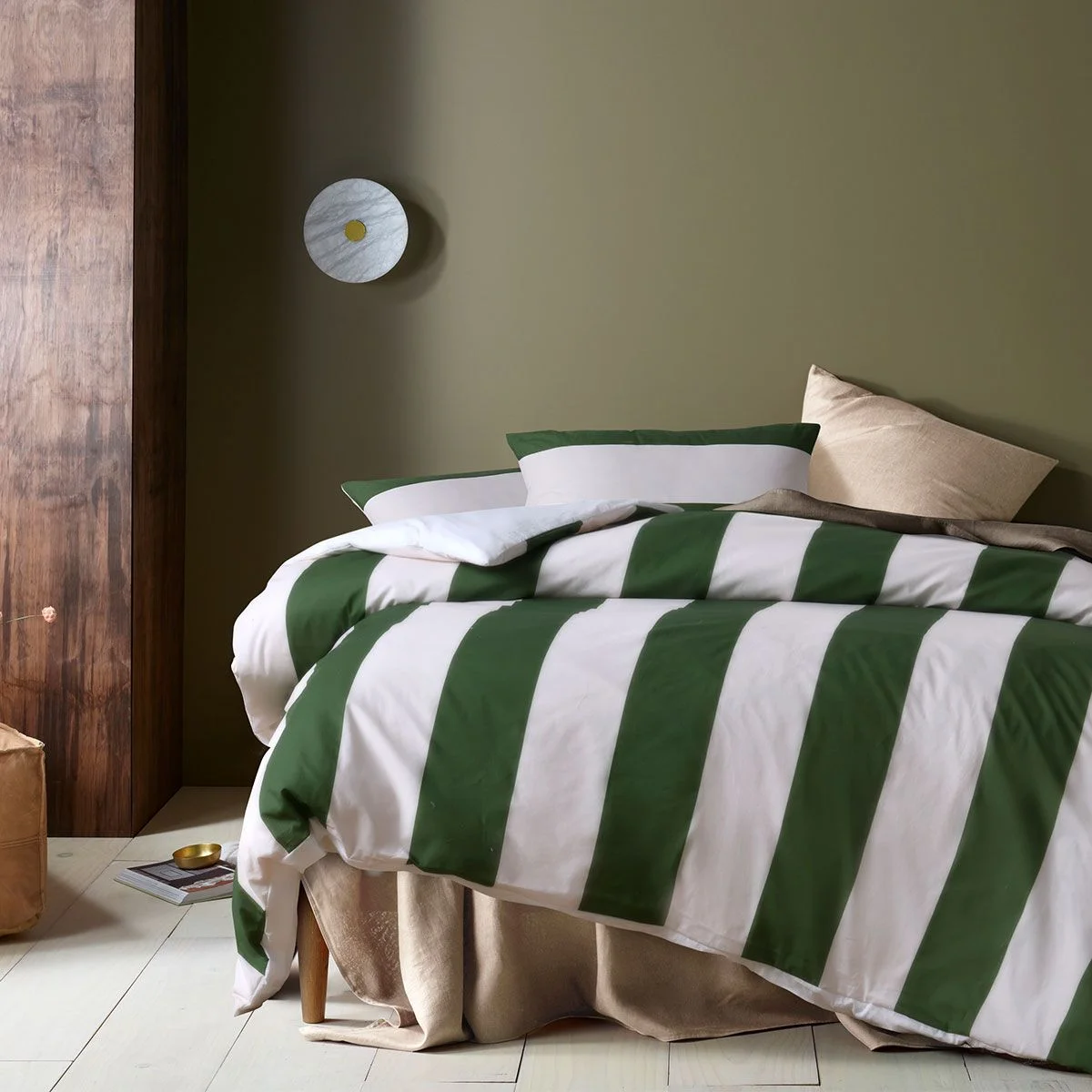 Accessorize Regency Green Striped Washed Cotton Quilt Cover Set Super King