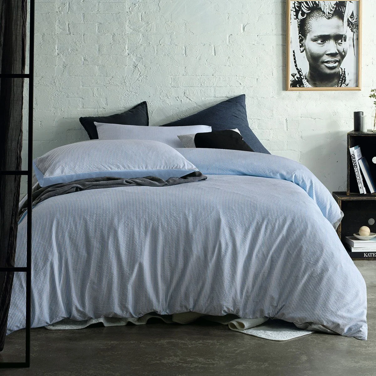 Accessorize Ripley Blue Striped Pattern Quilt Cover Set Double