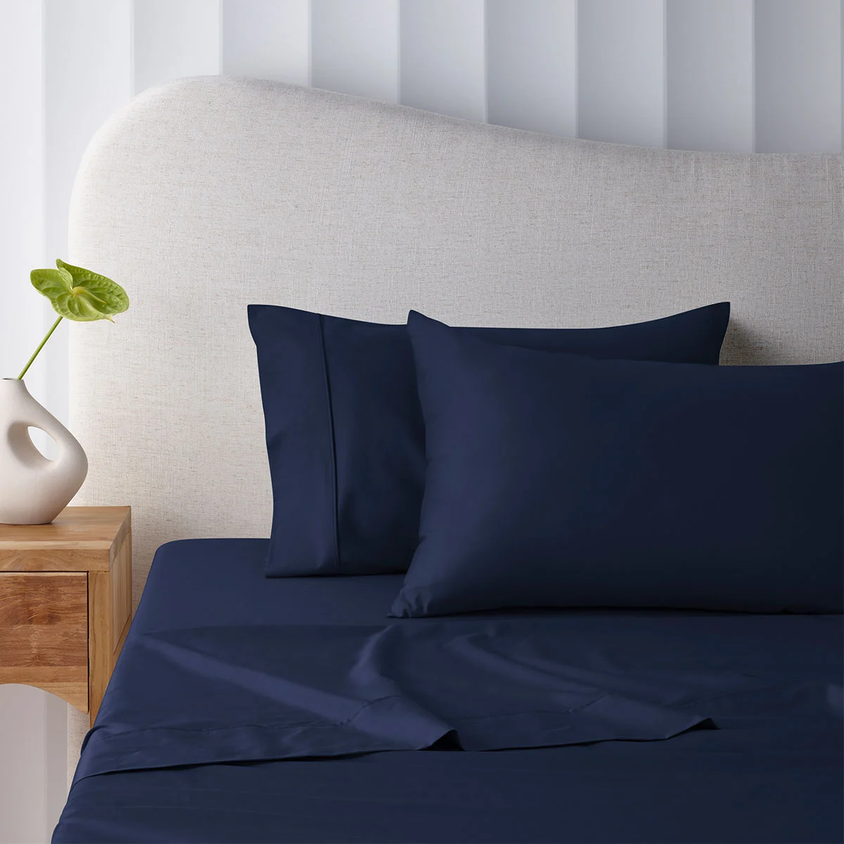 Accessorize 400TC Navy Bamboo Cotton Mega Sheet Set 50cm Wall Super King