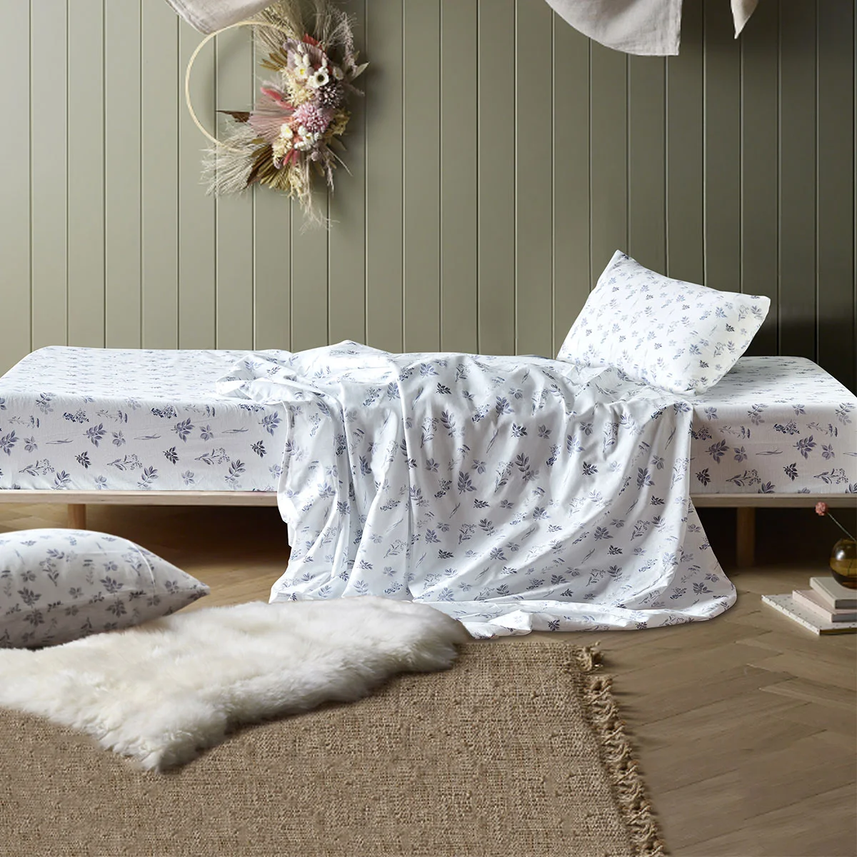 Happy Kids Woodland White Cotton Sheet Set Double