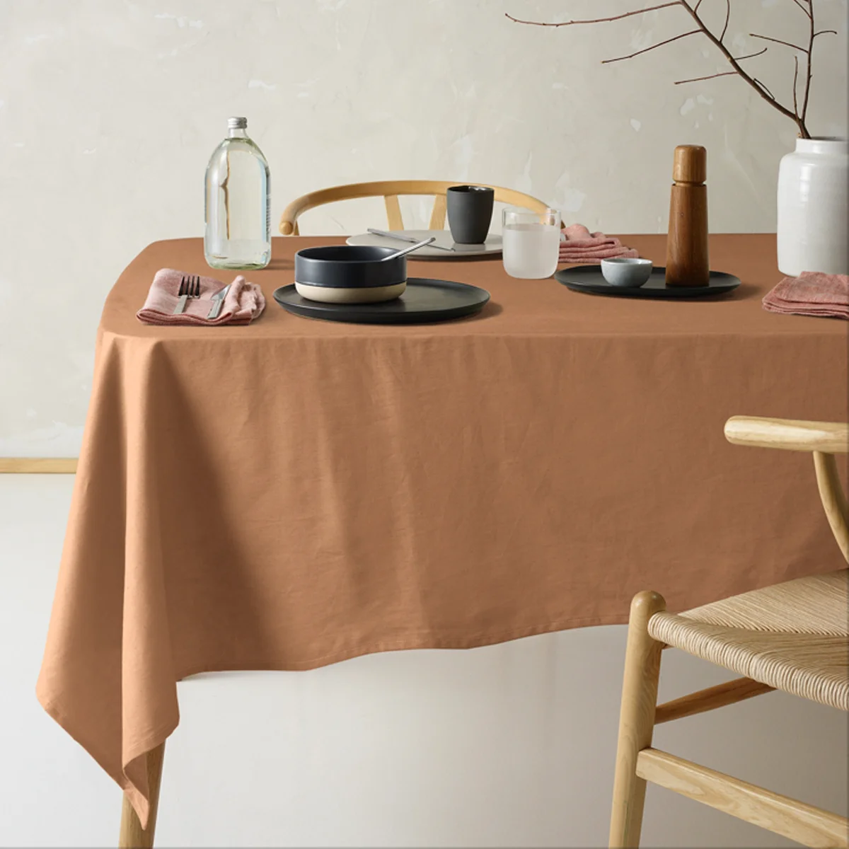 Vintage Design Homewares Helm Terracotta Washed Linen Cotton Tablecloth 150cm x 275cm