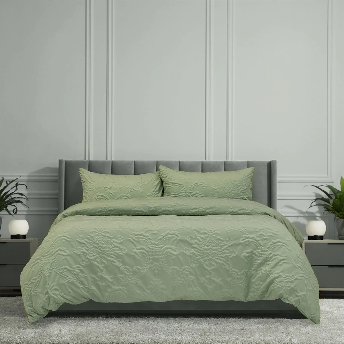 Ardor Adeline Sage Jacquard Damask Quilt Cover Set King