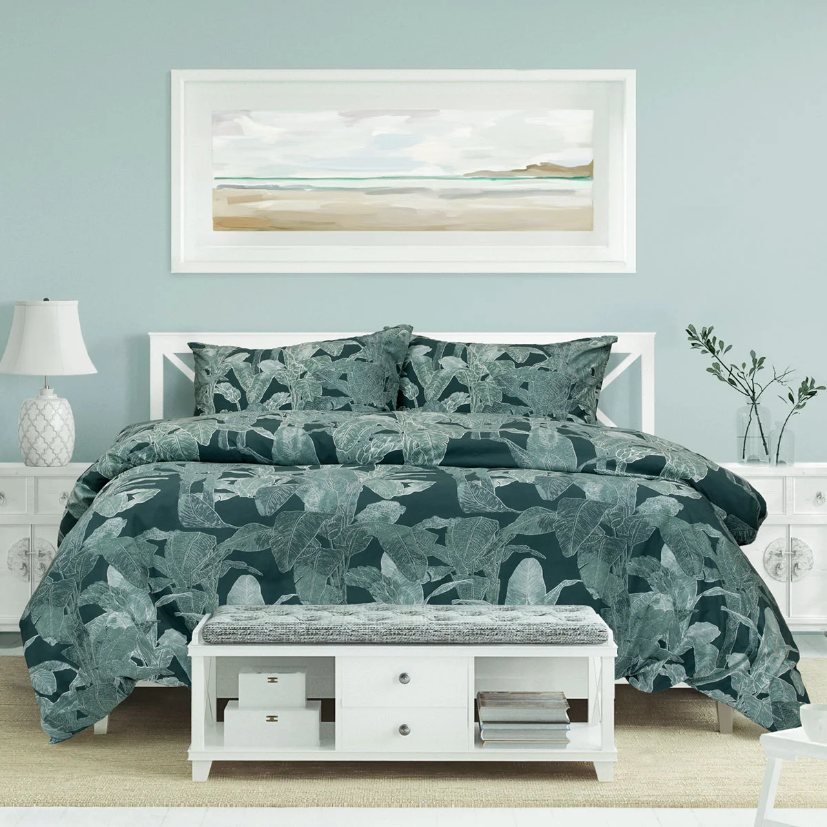 Ardor Indra Teal Palm Leaf Printed Quilt Cover Set King