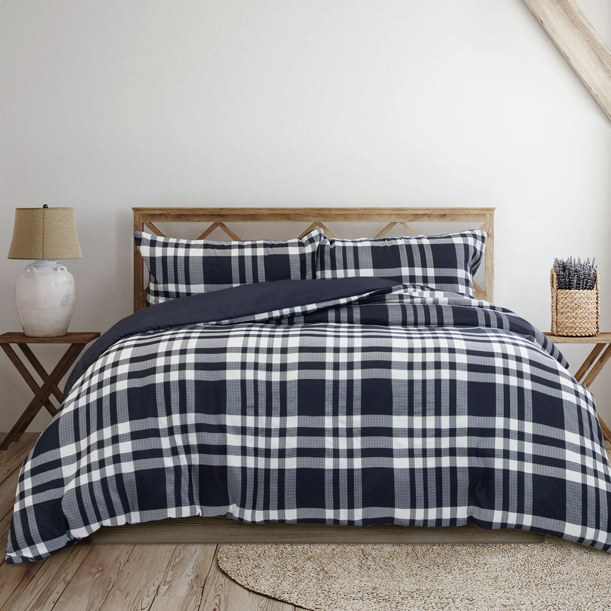 Ardor Ronan Navy Plaid Jacquard Quilt Cover Set King