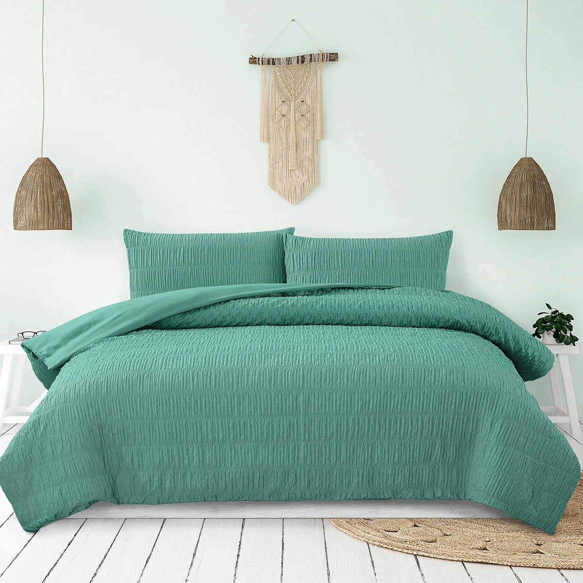 Ardor Tuscan Teal Ruched Quilt Cover Set King