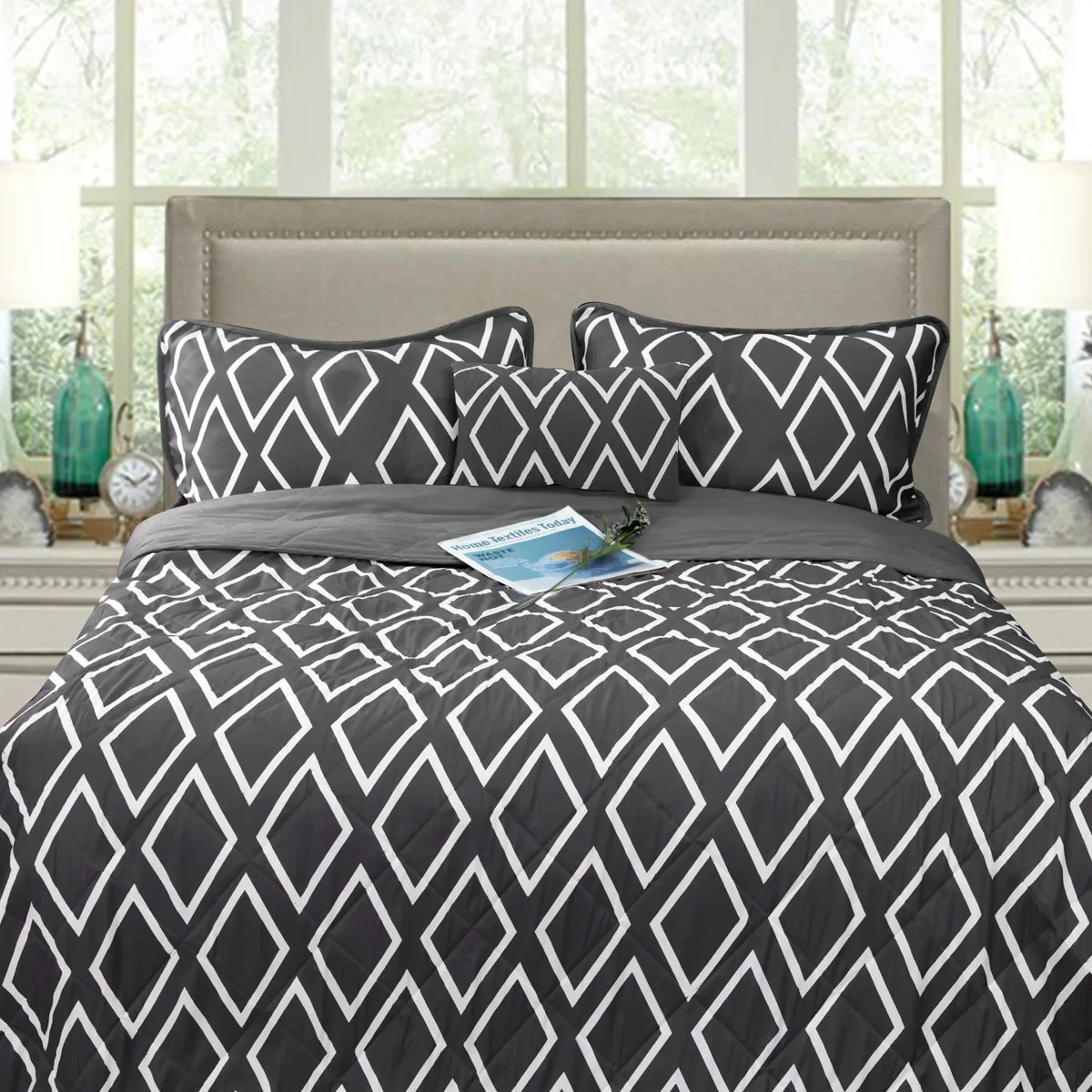 Ramesses Alena Charcoal 4 Pcs Ultrasonic Comforter Set Queen