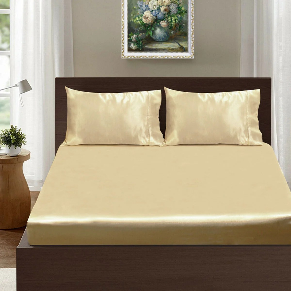 Ramesses Casablanca Satin Fitted Sheet Combo Set Champagne Queen