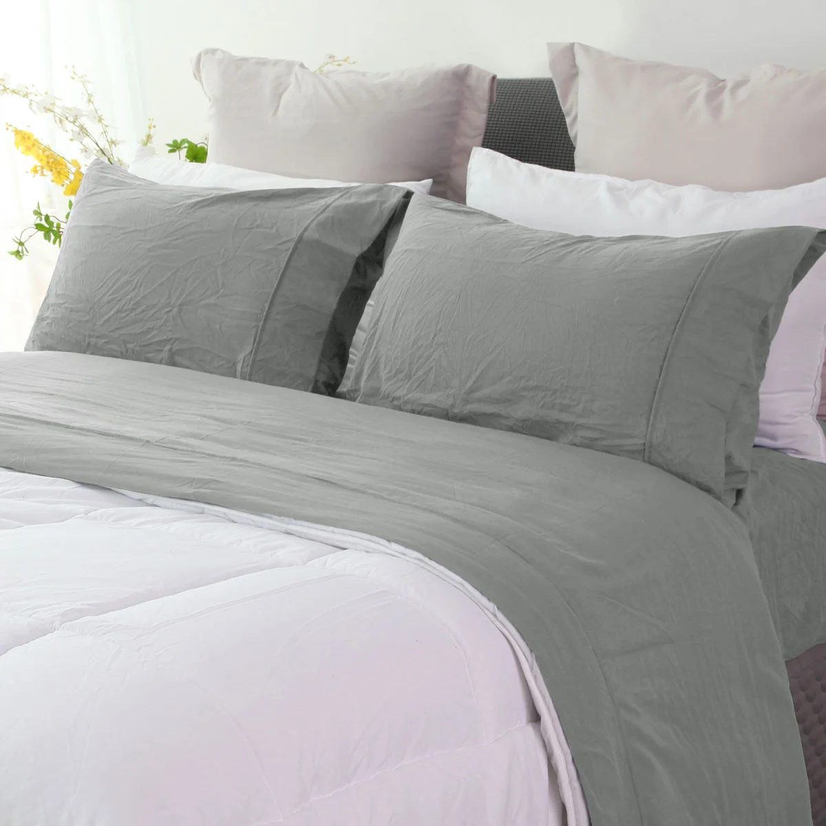 Ramesses Charcoal Pebble Wash Linen Look Alternative Sheet Set Queen