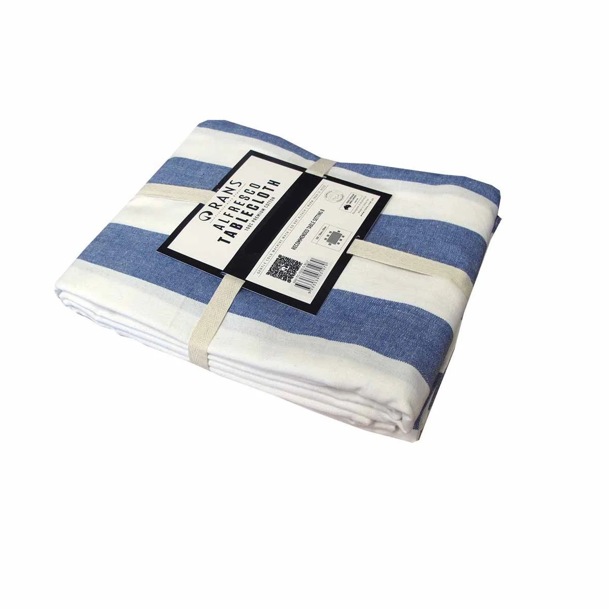Rans Blue Alfresco Stripes Cotton Tablecloth - Choose from 2 sizes 150cm x 300cm