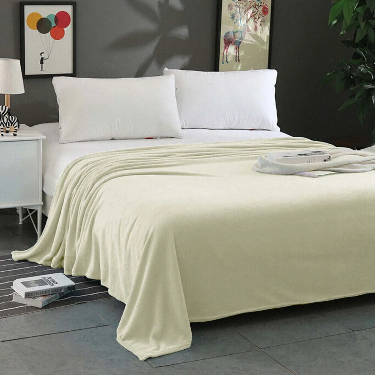 Super Soft Micro Flannel Plush Blanket Queen 220 x 240cm Cream