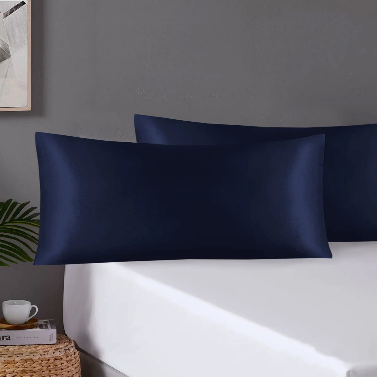 Pair of King Satin Silk Pillowcases with Envelope Closure 51 x 102 cm Navy