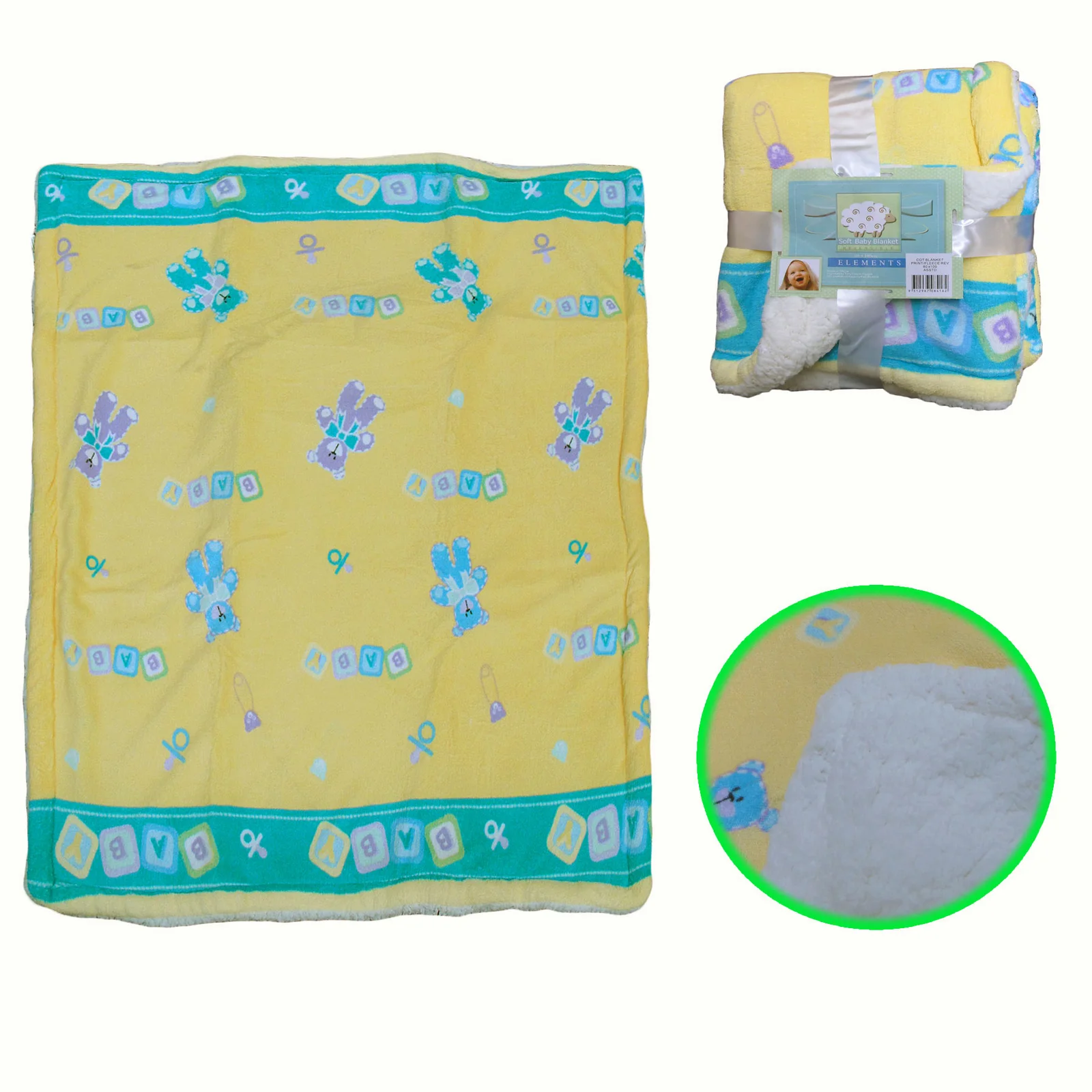 Elements Soft Coral Fleece Baby Blanket 80 x 100 cm - Yellow