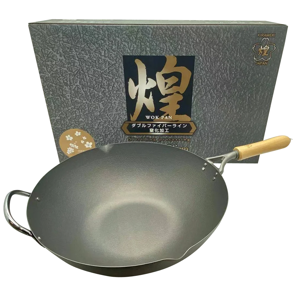 Kirameki Premium Cast Iron Nitriding Processing Stir-fry Wok (Made in Japan) - 36cm