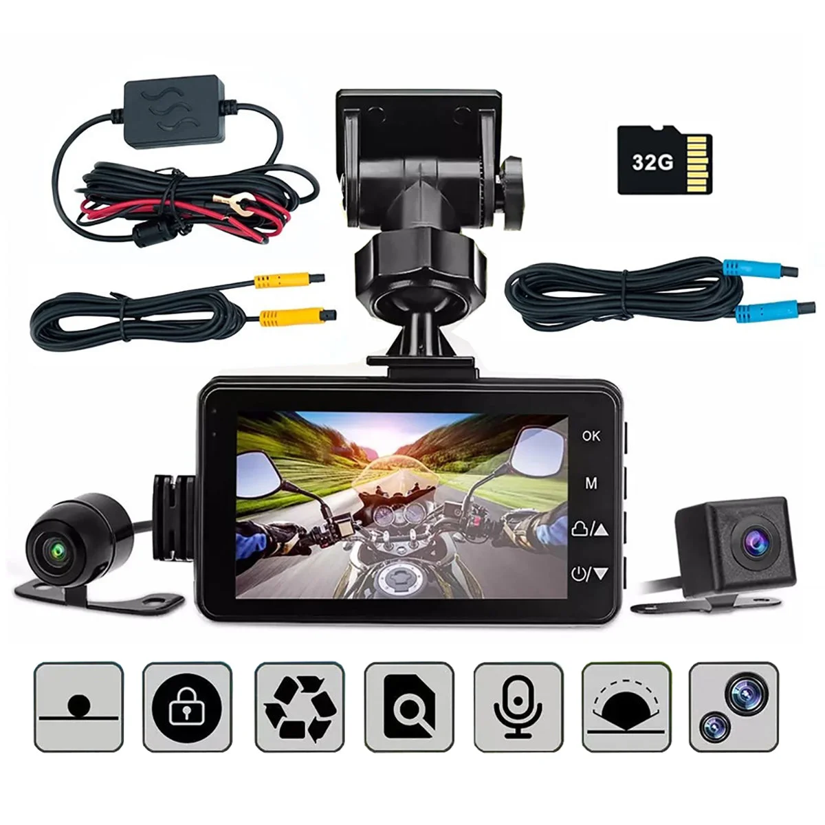 3inch LCD HD Dual Camera Motorcycle DVR Video Driving Recorder With 32G Card