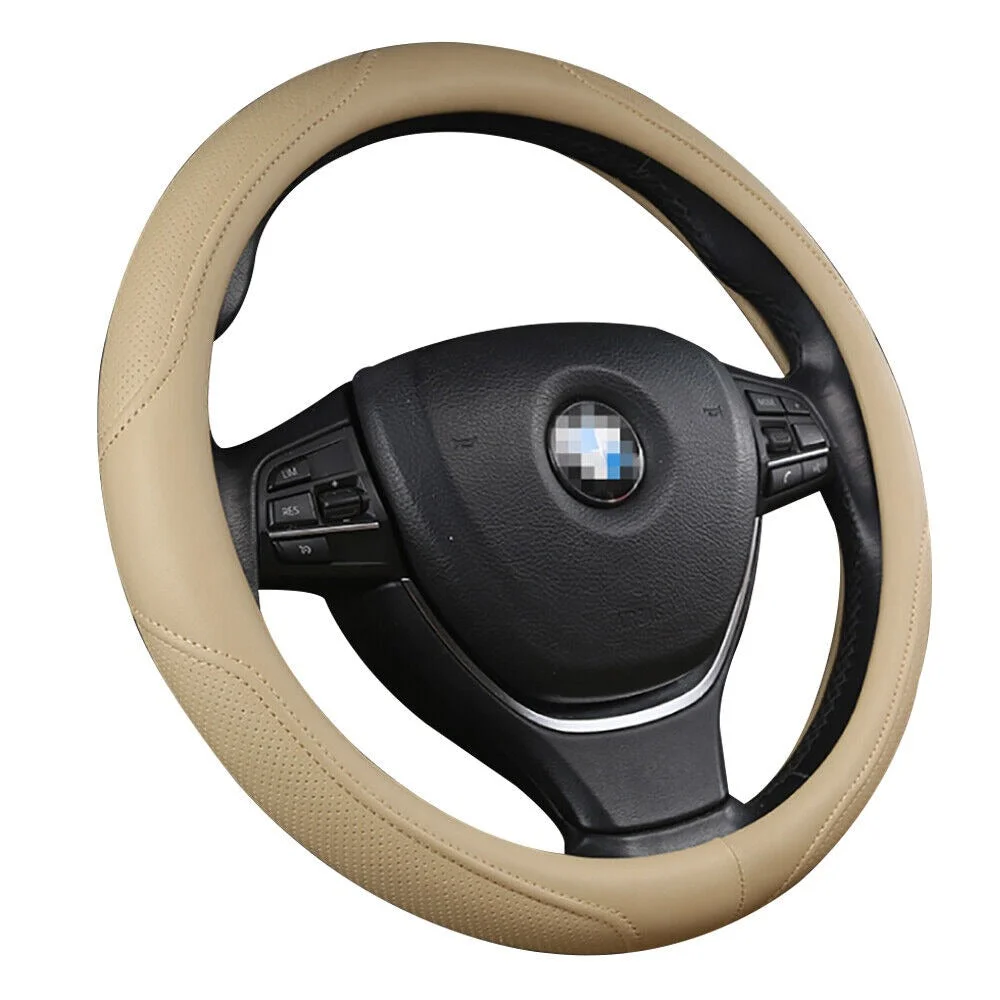 Universal Luxury Car 37-38cm Steering Wheel Cover PU Leather Non-slip Breathable (Cream)