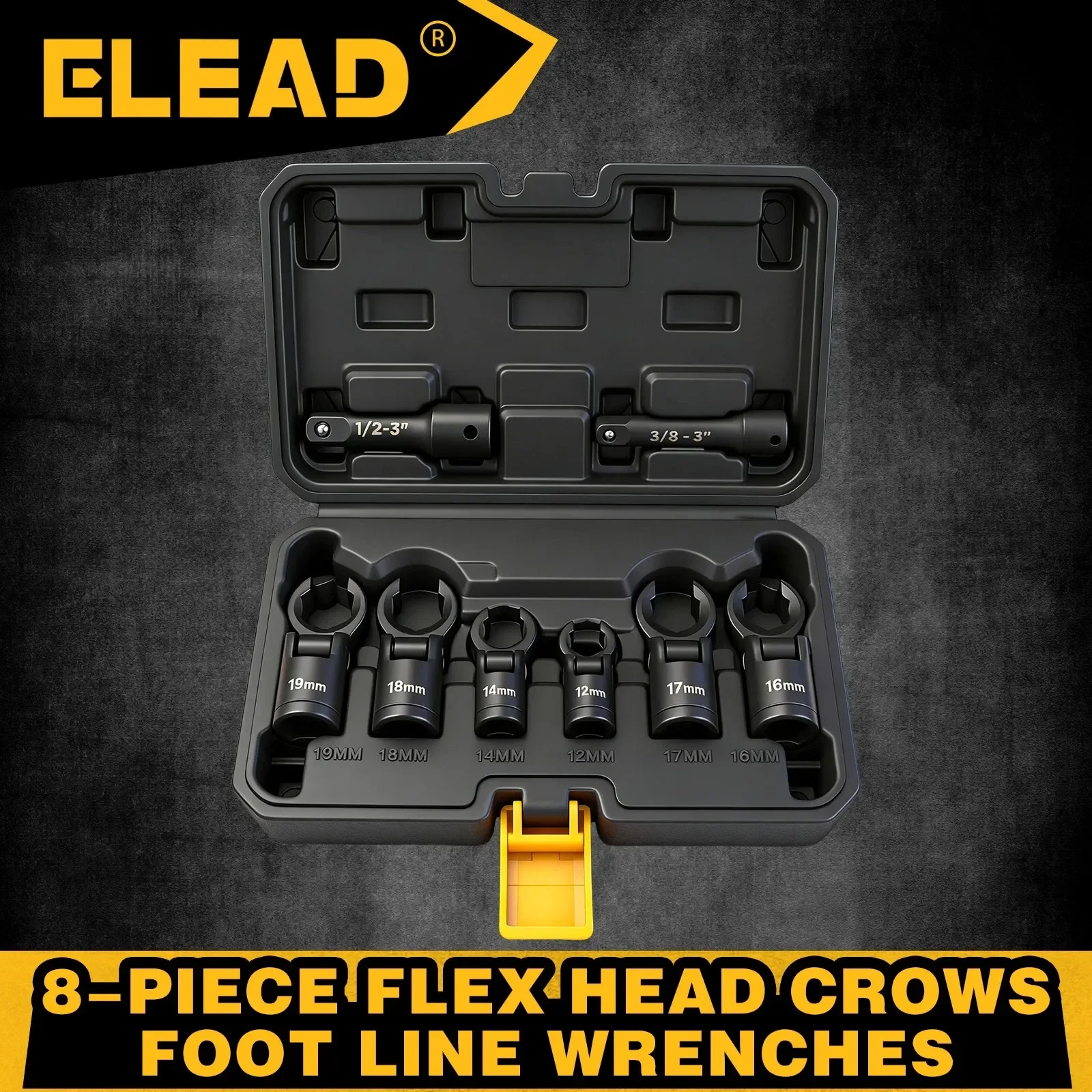 ELEAD 8PCS Flex Head Crowfoot Line Wrench Set Metric Flare Nut Wrench Set CR-V