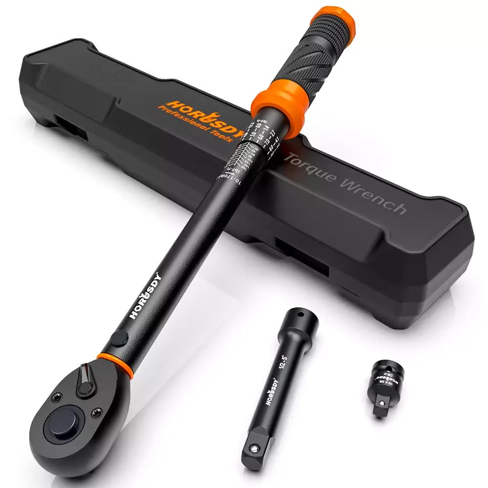 3 Piece 1/2" Drive Click Torque Wrench Set with Ratchet Socket Adaptor and Extension