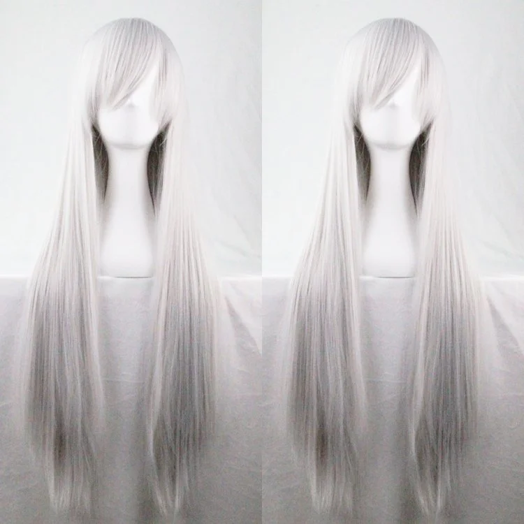 New 80cm Straight Sleek Long Full Hair Wigs w Side Bangs Cosplay Costume Womens, Silver