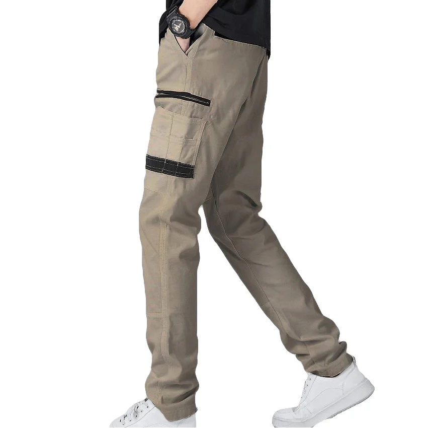 Men's Cotton Drill Cargo Work Pants UPF 50+ 13 Pockets Tradies Workwear Trousers, Khaki, 36