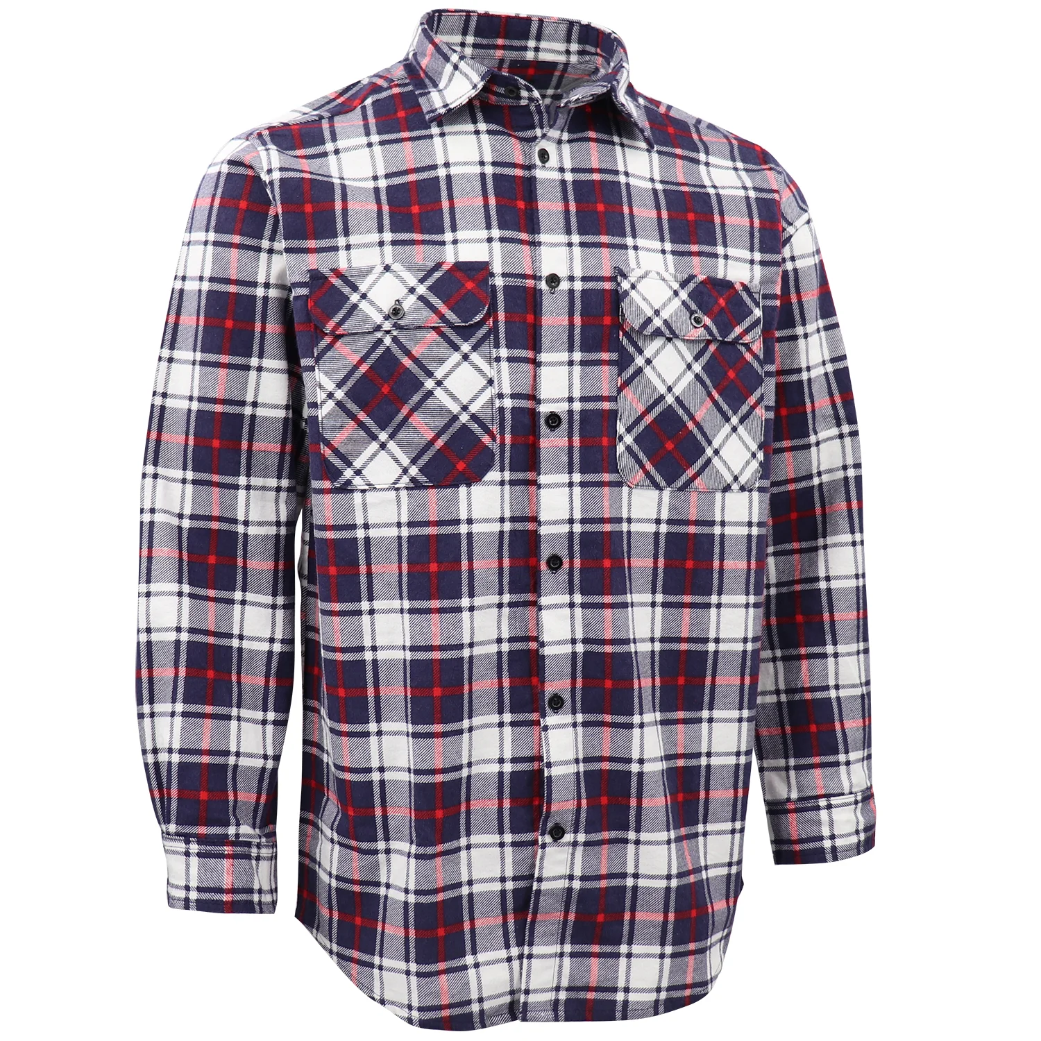 Men's 100% Cotton Flannelette Shirt Long Sleeve Plaid Check Flannel w Pockets, Snowfall Navy Plaid, 3XL