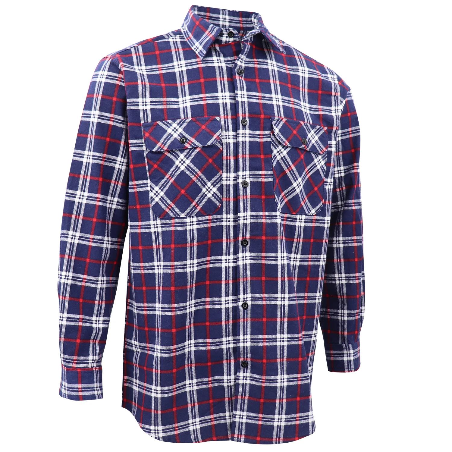 Men's 100% Cotton Flannelette Shirt Long Sleeve Plaid Check Flannel w Pockets, Patriot Navy Plaid, XL