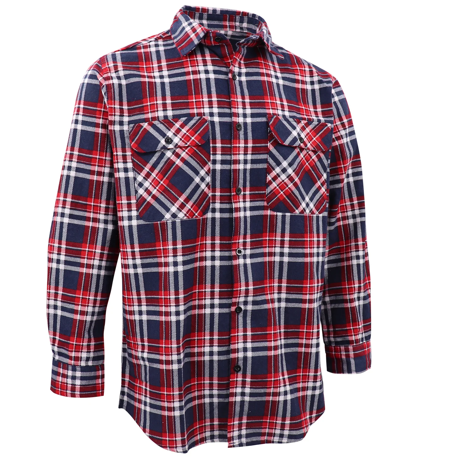 Men's 100% Cotton Flannelette Shirt Long Sleeve Plaid Check Flannel w Pockets, Heritage Red Plaid, XL