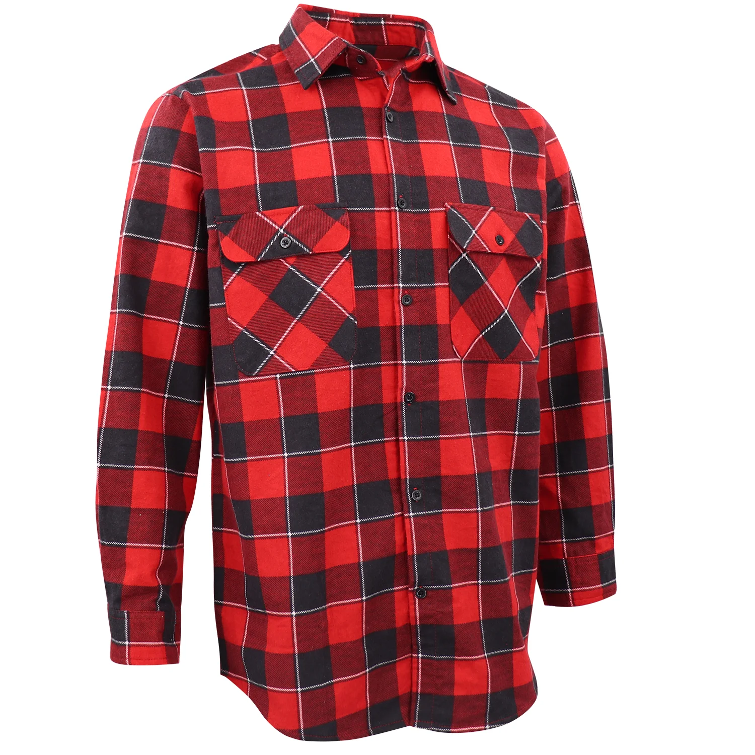 Men's 100% Cotton Flannelette Shirt Long Sleeve Plaid Check Flannel w Pockets, Lumberjack Red Buffalo Plaid, S