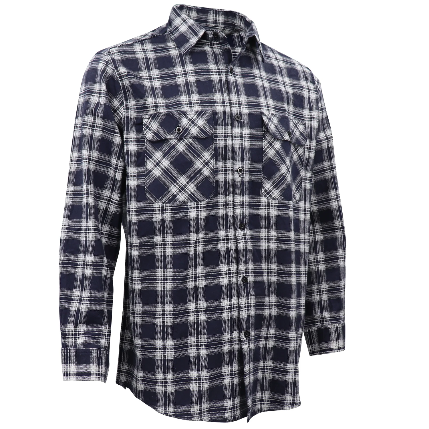 Men's 100% Cotton Flannelette Shirt Long Sleeve Plaid Check Flannel w Pockets, Midnight Navy Plaid, M