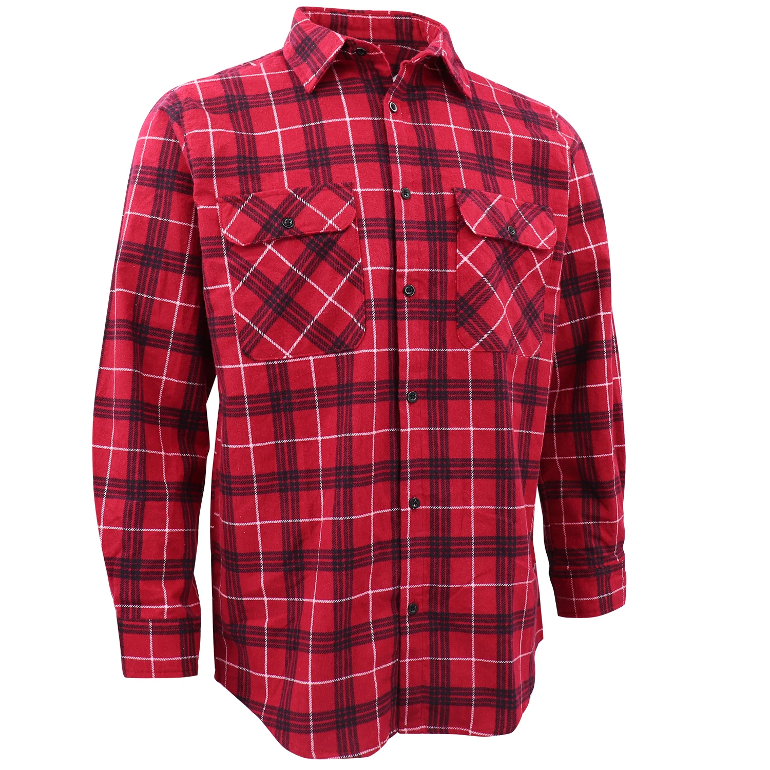Men's 100% Cotton Flannelette Shirt Long Sleeve Plaid Check Flannel w Pockets, Scarlet Ember Plaid, M
