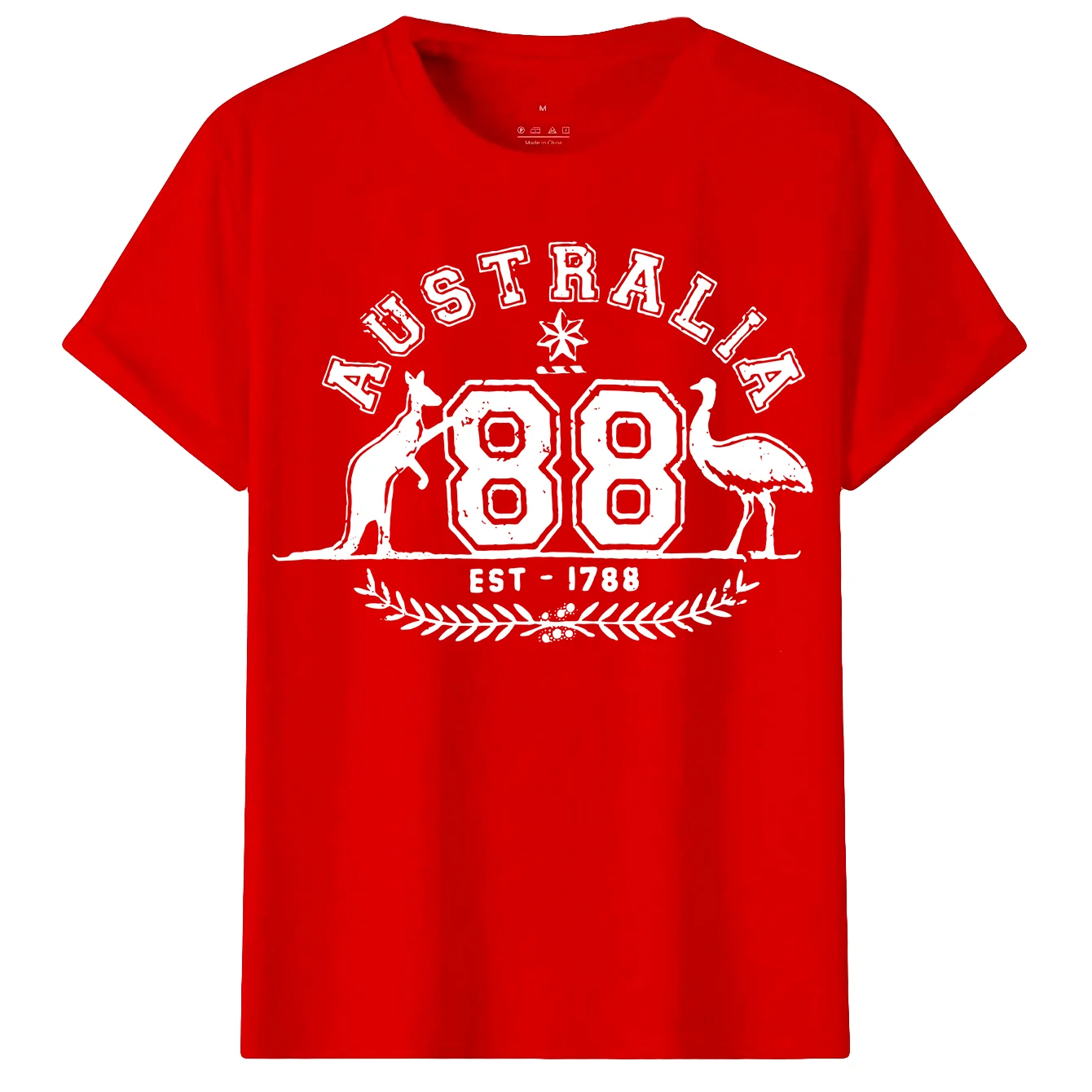 Adult Unisex 100% Cotton T Shirt Australia Kangaroo Emu Aussie Souvenir Tee Tops, Red, 3XL