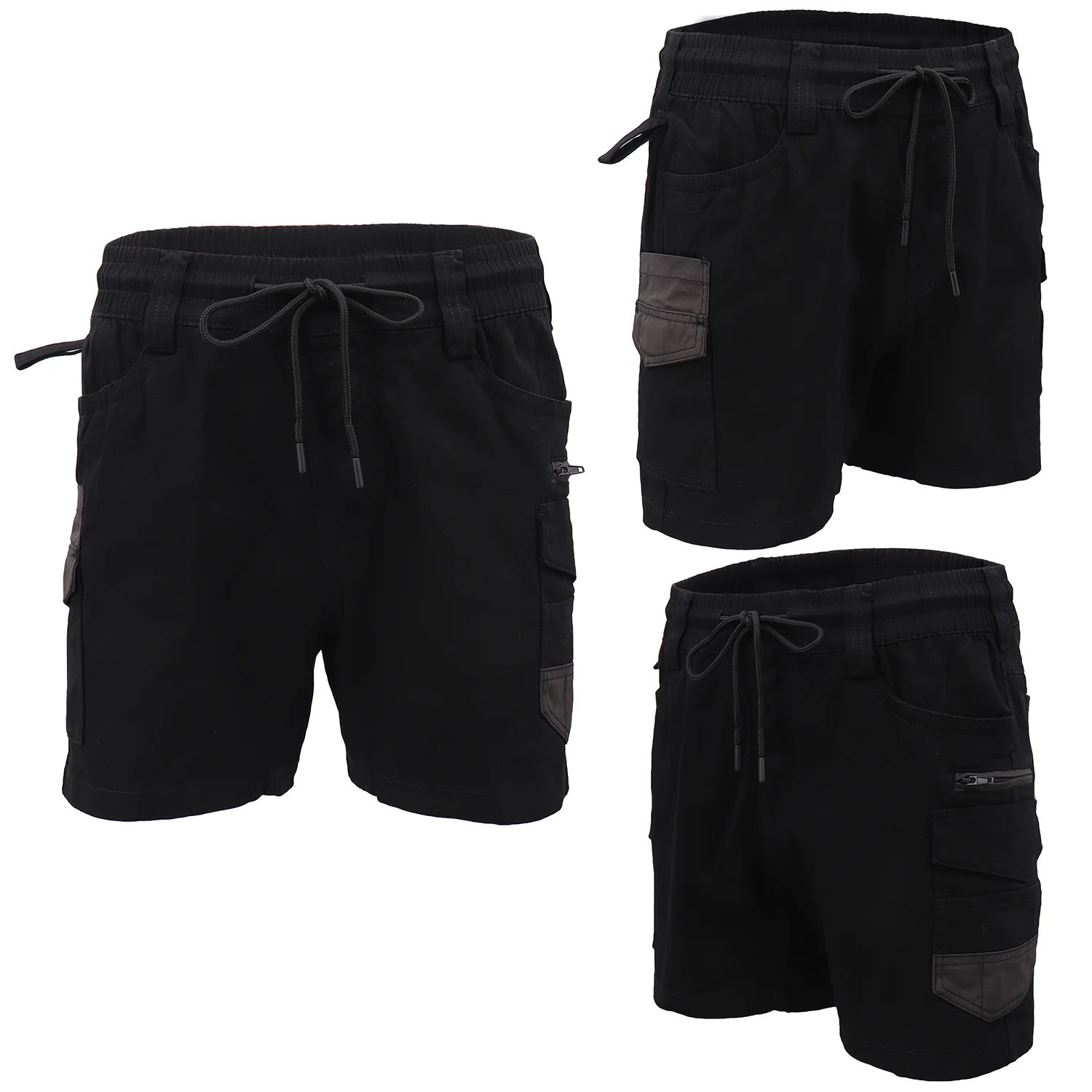 Mens Cargo Cotton Work Shorts 10 Pockets Tradies Utility Pants Workwear Trousers, Black, 28