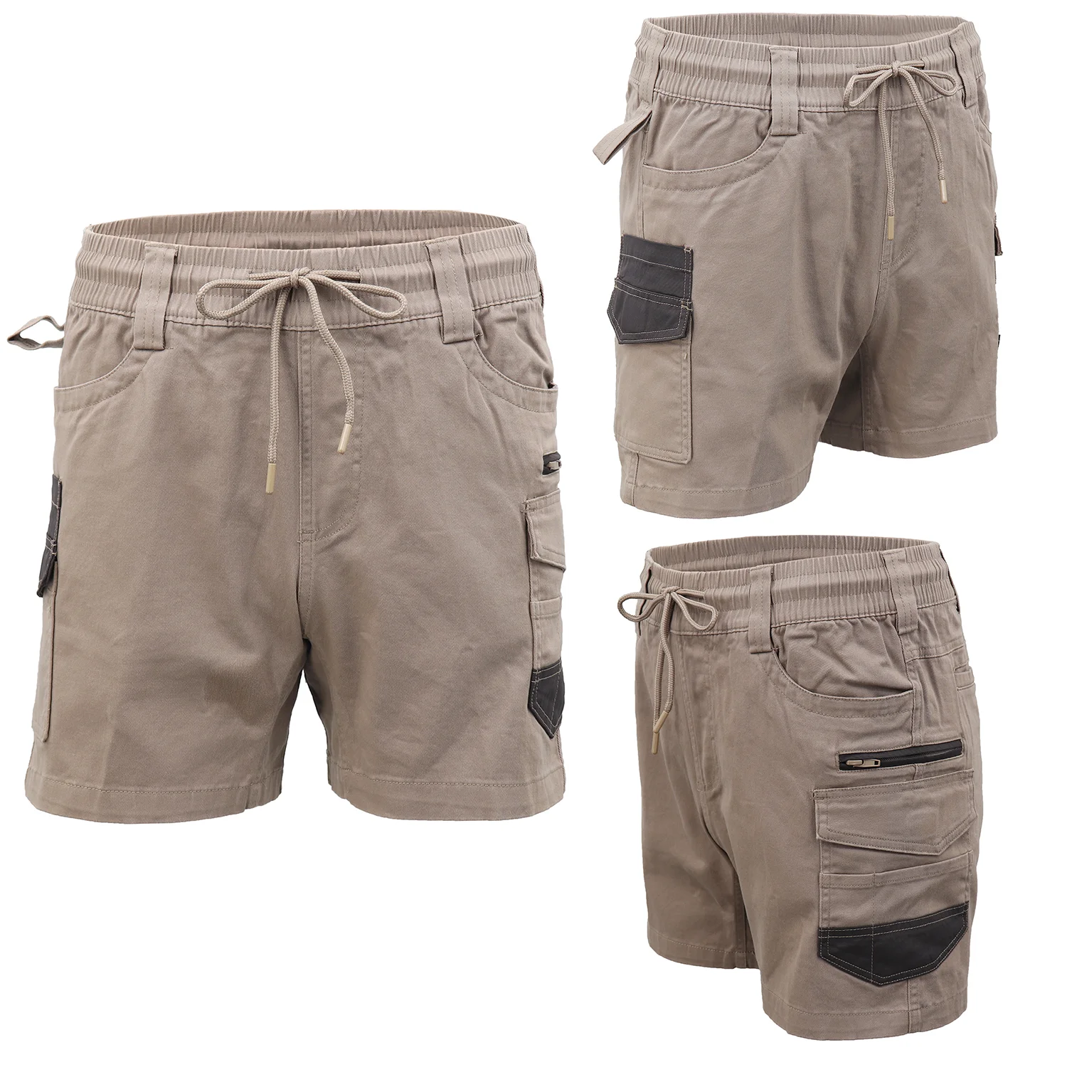 Mens Cargo Cotton Work Shorts 10 Pockets Tradies Utility Pants Workwear Trousers, Khaki, 40