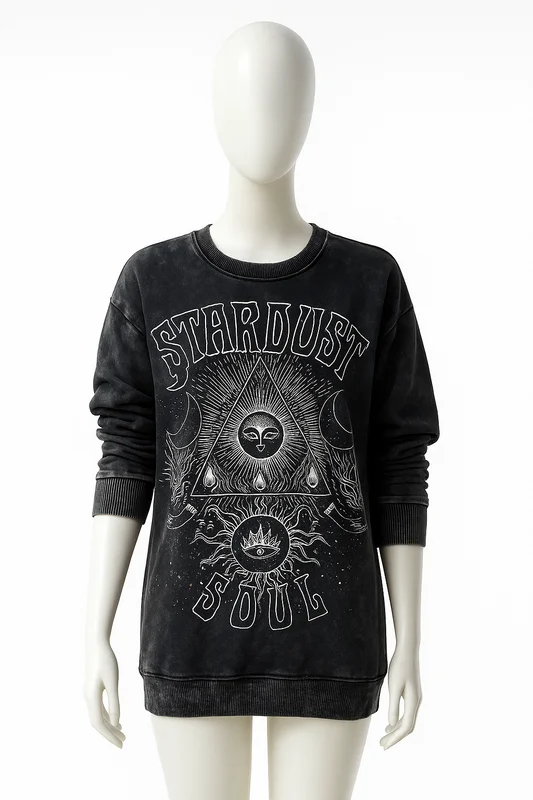 Mineral Wash Graphic Sweatshirt Black M