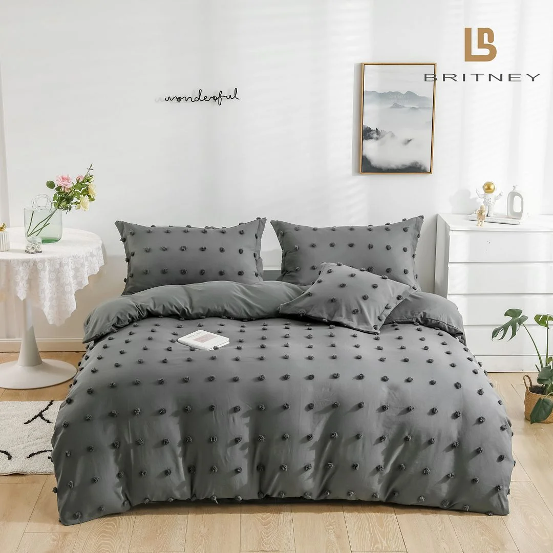 Tufted Dot Jacquard Queen Size Grey Duvet Quilt Cover Set