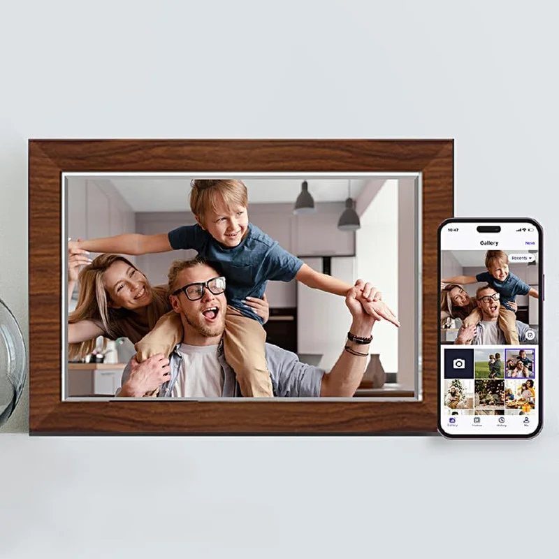 10.1 Inch Digital Picture Frame - 1280 * 800 HD WiFi Enabled with Load from Phone Capability, 32GB Memory Touch Screen  Photo  Display Brown