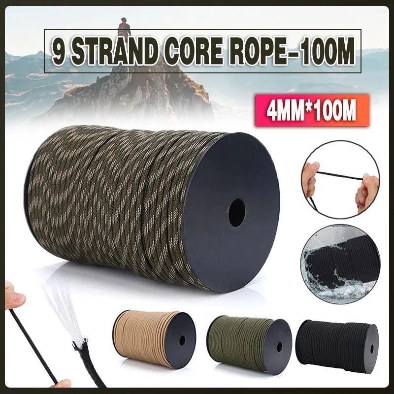9 Strand Core Rope-100M 550 Paracord Parachute Cord Lanyard Mil Spec Type Iii - Black