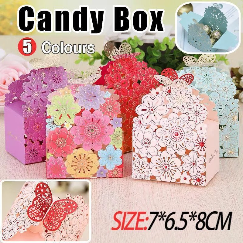 Laser Cut Wedding Favour Candy Gift Boxes Party Decoration Floral Design 12 Pack - Pink