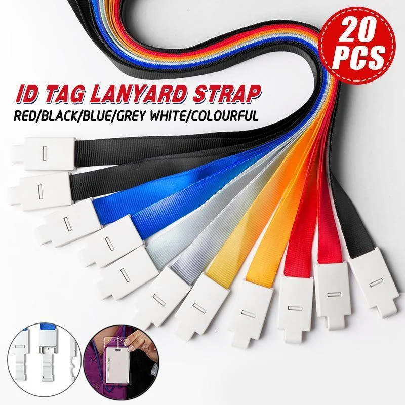 20PCS Badge PVC Swipe Work Opal Card Holder Security ID Tag Hang Lanyard Strap - Grey White 20PCS